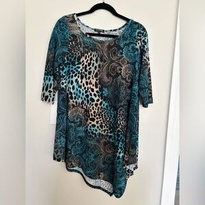 Canton Teal Animal-Print Women's Tunic Top